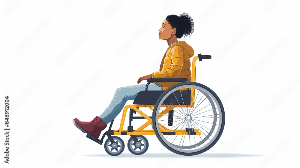 Side view of a young woman sitting in a wheelchair. Side view of a young woman sitting in a wheelchair.