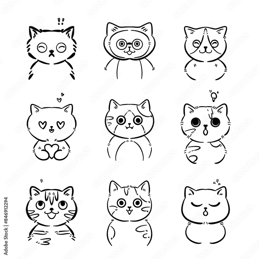 cartoon face of cats line cartoon face of cats line