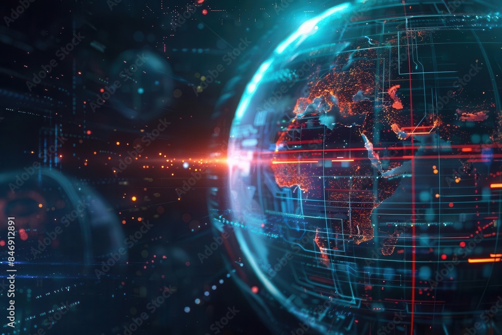 Fototapeta premium futuristic global hologram and digital transformation scifi cyberpunk technology background