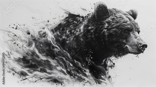 Wallpaper Mural Abstract ink illustration of a bear black and white background	 Torontodigital.ca