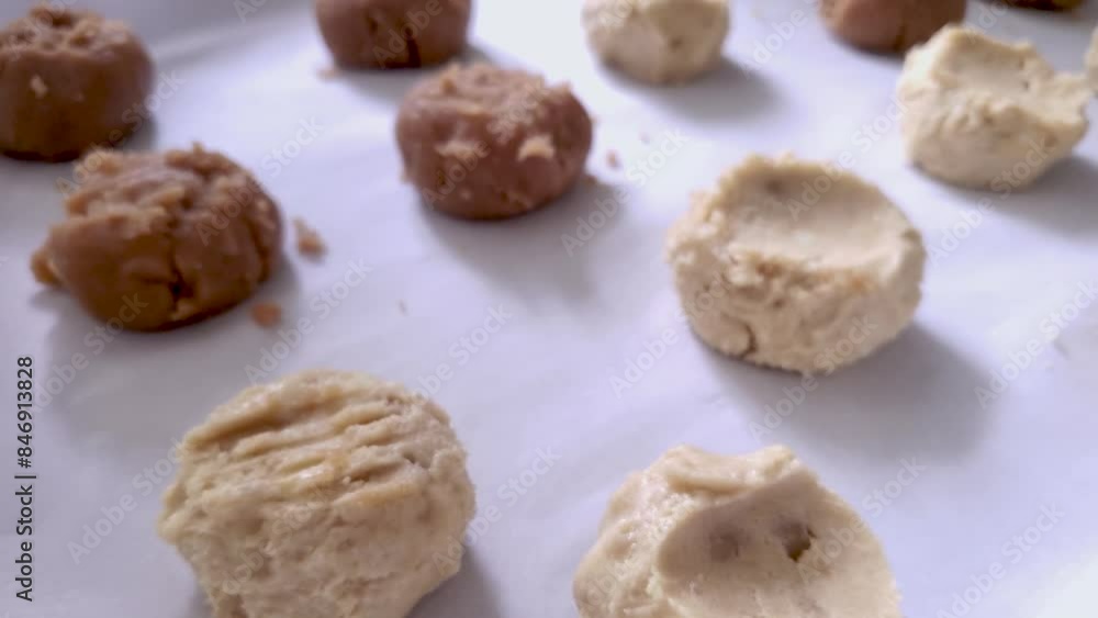 baking sheet of cookie dough balls ready for the oven, baking, cookies, home cooking, desserts baking sheet of cookie dough balls ready for the oven, baking, cookies, home cooking, desserts