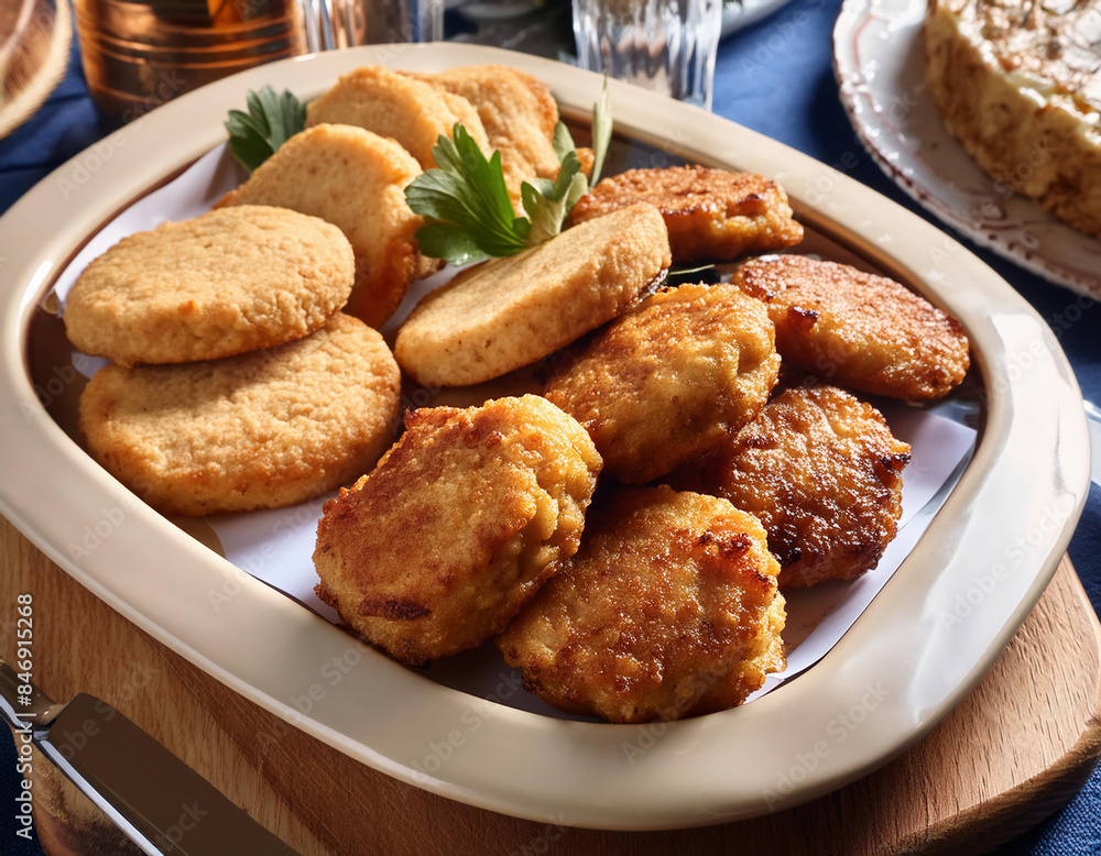 Delicious pork cutlets served in a buffet Setting Delicious pork cutlets served in a buffet Setting