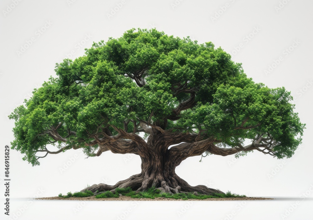 Grand Old Oak Tree with Dense Green Leaves and Intricate Roots, Isolated on White Background, Perfect for Natural, Botanical, and Landscape Concepts, Ideal for Detailed and Environmental Designs Grand Old Oak Tree with Dense Green Leaves and Intricate Roots, Isolated on White Background, Perfect for Natural, Botanical, and Landscape Concepts, Ideal for Detailed and Environmental Designs