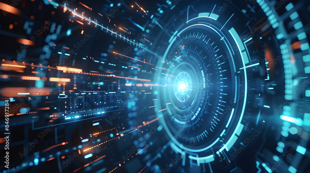 Obraz premium Technology circle graphics and blue neon lights