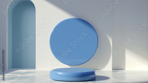 Blue Geometric Shape Podium Display Mockup - Abstract Minimalist 3D Rendering Stock Illustration