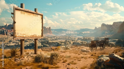 An empty poster against the background of the wild West. photo