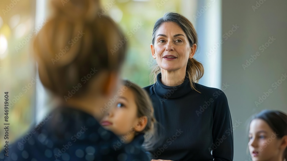 A mature woman training young interns, represents professional mentorship, with copy space A mature woman training young interns, represents professional mentorship, with copy space