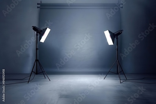 illuminated gray studio backdrop with spotlights on floor for professional photography 3d illustration