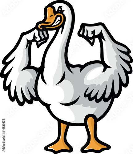 The Muscular Goose Does Double Biceps Pose