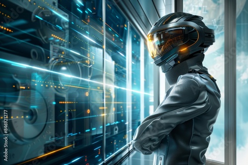 AI robot in server room, advanced technology, artificial intelligence, high tech environment, digital art, innovation, futuristic design, cyber theme, network infrastructure