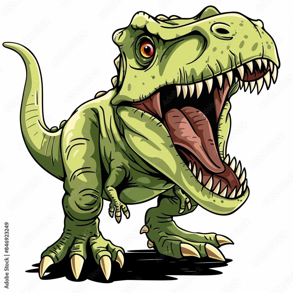 Fototapeta premium Fierce Cartoon T-Rex Dinosaur Illustration on White Background