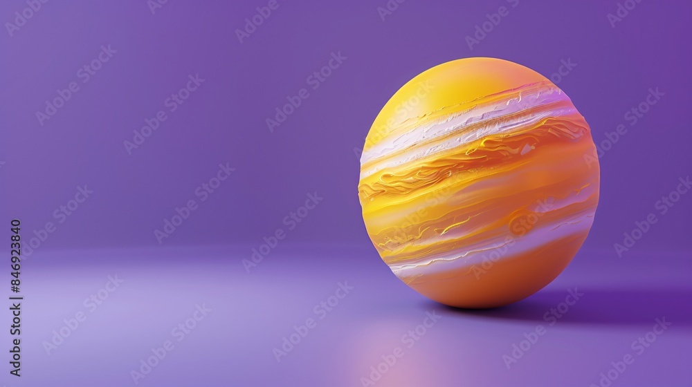 Surrealistic 3D representation of a yellow planet on a purple background, evoking space exploration and cosmic beauty with vibrant colors. 3D Illustration.