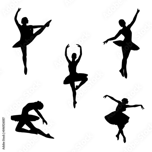Silhouettes of Ballerinas in Various Ballet Poses, Graceful Dancers, Ballet Silhouette Art