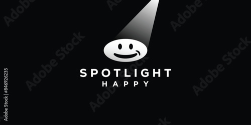 Spotlight Happy Logo Design. Spotlight Lamp with Smile Face Logo, Icon, Symbol, Design Template.