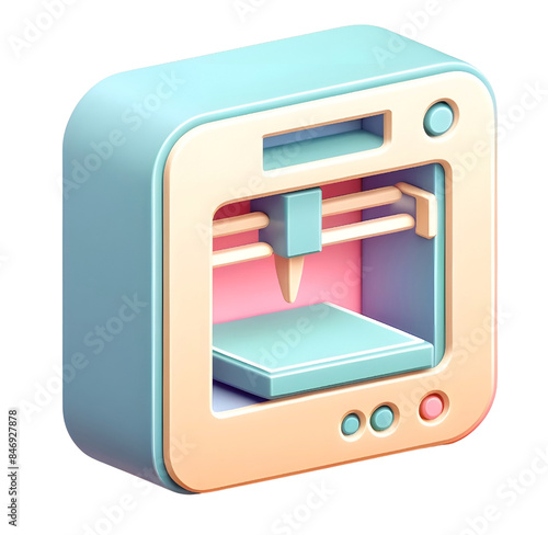 3d printer illustration in pastel color