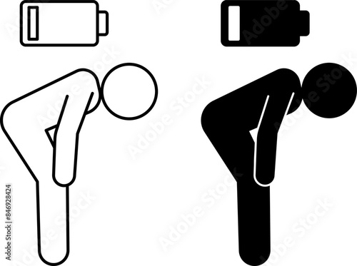Tired icons. Black and White Vector Icons. The Man is Bent Over from Fatigue, Burnout. Emotions, Mental Health, Mental Health. Mood Concept