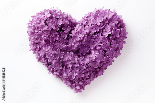 photo of a beautiful heart made by lilac flower isolated on white background 
