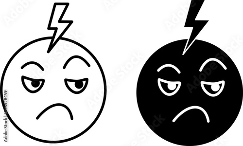 Jealous icons. Black and White Vector Icons. Facial Emotion, Mental Health. Mood Concept