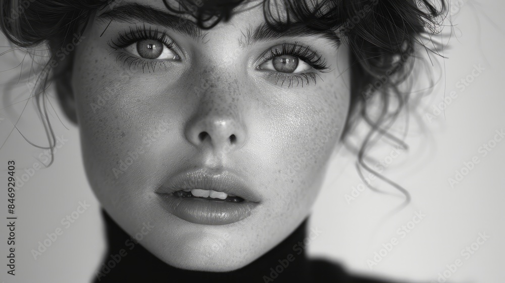 A fashion model's portrait in black and white, emphasizing classic beauty and timeless style. A fashion model's portrait in black and white, emphasizing classic beauty and timeless style.