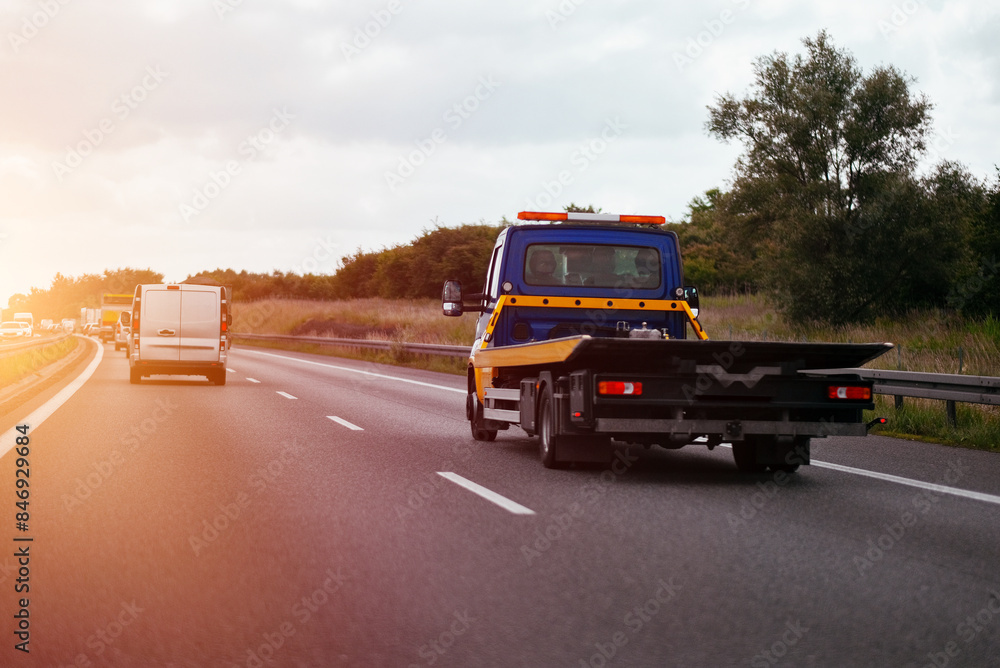 Tow Towing Empty Truck On Intercity Highway Tow Towing Empty Truck On Intercity Highway