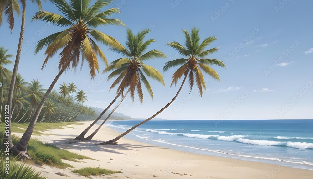 Palm trees seascape, paradise sand ocean beach background, banner poster header design Palm trees seascape, paradise sand ocean beach background, banner poster header design