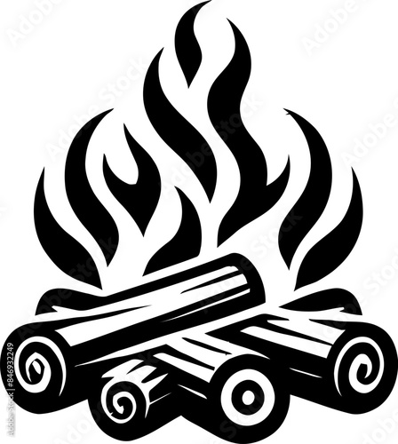 Bonfire icon .Fire is burning.Fire icon with a logs. . Fire flame vector silhouette.