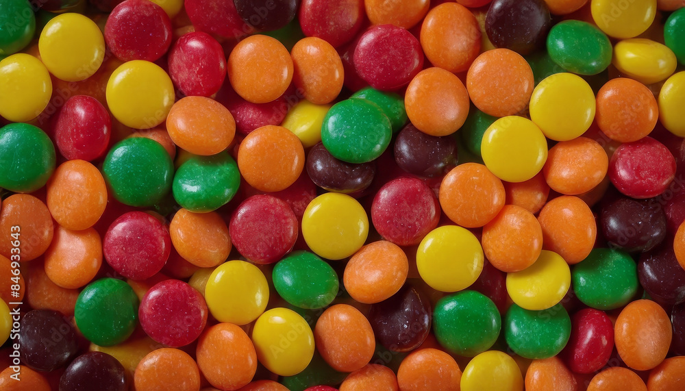 A close-up image of colorful round candies, showcasing a variety of hues including green, red, yellow, orange, and brown A close-up image of colorful round candies, showcasing a variety of hues including green, red, yellow, orange, and brown