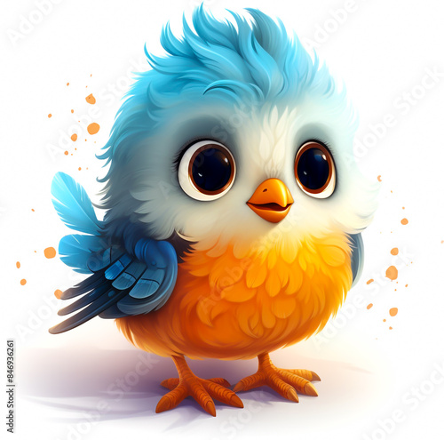 Cartoon cute big-eyed little bird, white background