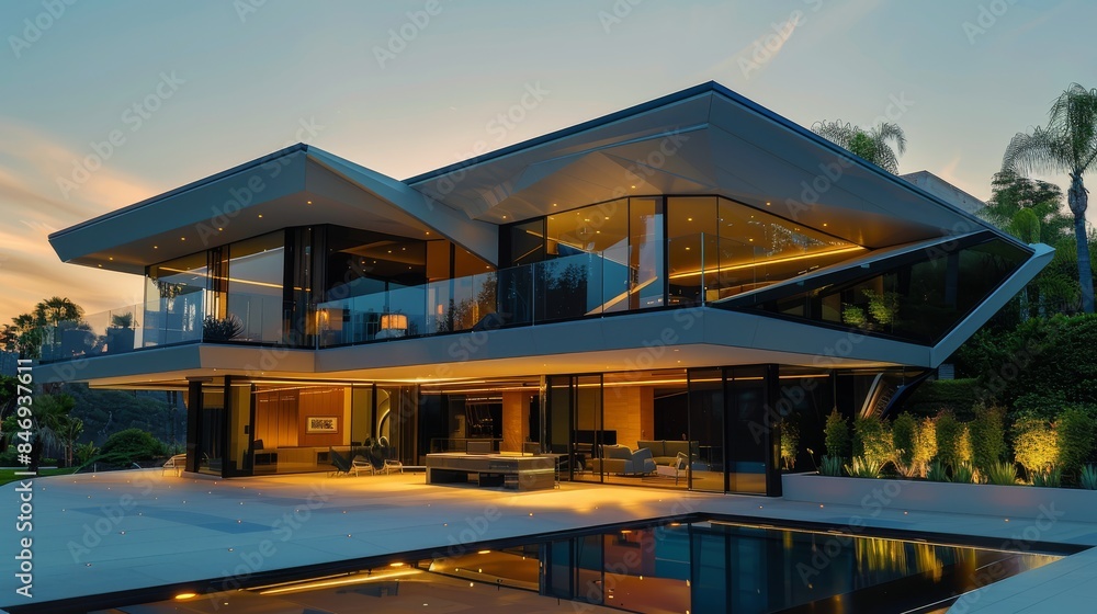 4-story house underground parking metallic glass modern furniture, exterior, luxury. Generative AI. 4-story house underground parking metallic glass modern furniture, exterior, luxury. Generative AI.
