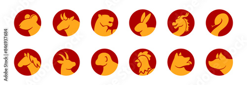 Chinese zodiac animals set. Zodiac animals icons isolated on the background.