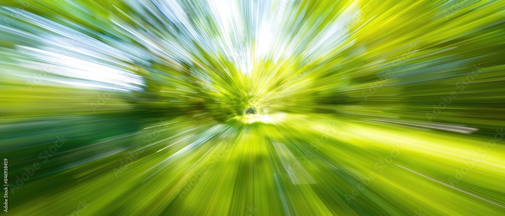 Obraz premium Abstract motion blur effect of green nature background. Perfect for themes related to speed, movement, energy, and natural beauty.