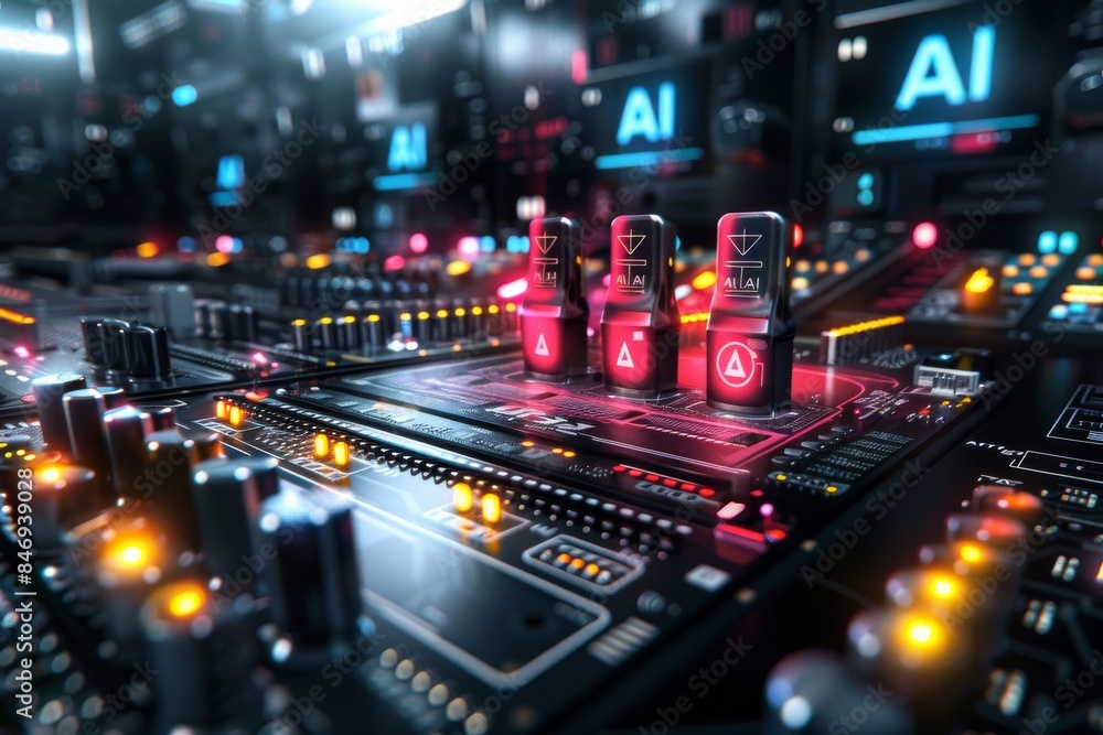 © Leo Rohmann - AI motherboard with colorful lights, digital art, technology innovation, artificial intelligence, high tech visuals, cyber theme, modern design