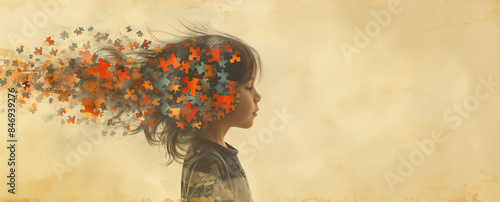 ADHD awareness month october, attention deficit hyperactivity disorder, mental health, mind of a child with colorful jigsaw or puzzle pieces 