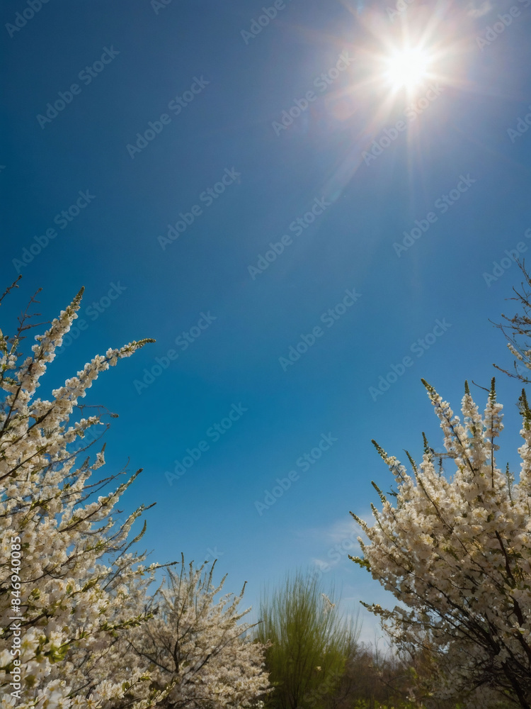 Sunny glow over a vibrant blue spring sky backdrop Sunny glow over a vibrant blue spring sky backdrop
