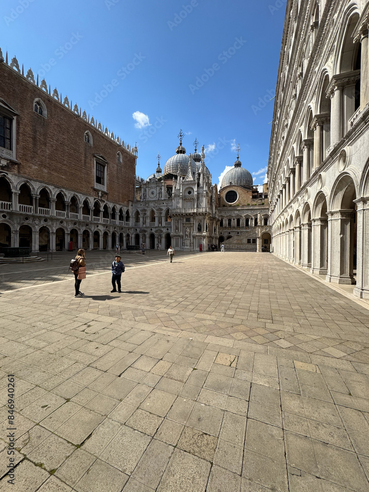 Fototapeta premium Venice, Italy - May 17, 2024: architectural detail outside of Palazzo Ducale in Venice.