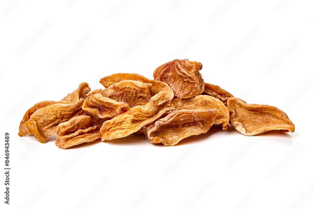 Dried persimmons, close-up, isolated on white background Dried persimmons, close-up, isolated on white background