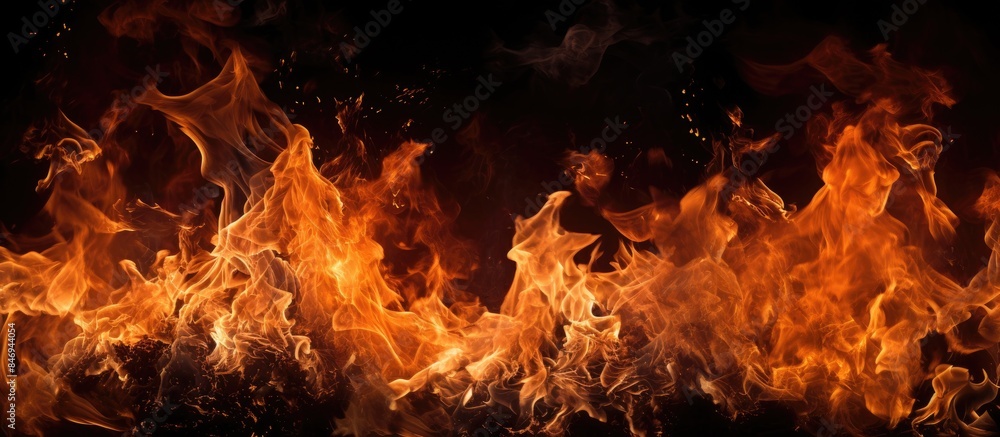 Intense flames flicker in the heat against a dark background, creating a striking visual contrast. with copy space image. Place for adding text or design Intense flames flicker in the heat against a dark background, creating a striking visual contrast. with copy space image. Place for adding text or design