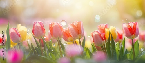Pink and yellow tulips fill...