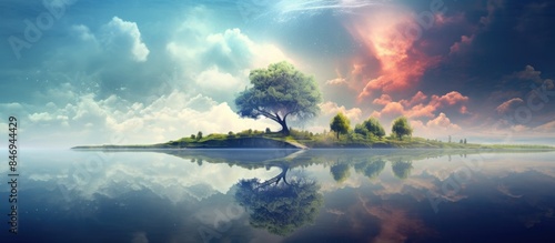 Lone tree standing on a sma...