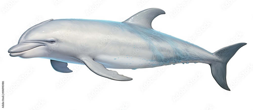 Graceful Risso's Dolphin, Grampus griseus, displaying its distinctive pale body and captivating blue tail while swimming. with copy space image. Place for adding text or design Graceful Risso's Dolphin, Grampus griseus, displaying its distinctive pale body and captivating blue tail while swimming. with copy space image. Place for adding text or design