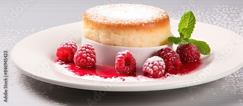 Raspberry souffle served el...