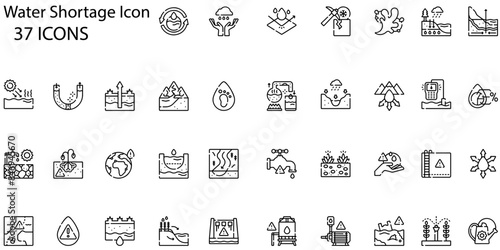 Set of water shortage icons. Line art style icons bundle. vector illustration
