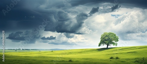A solitary tree stands in a...