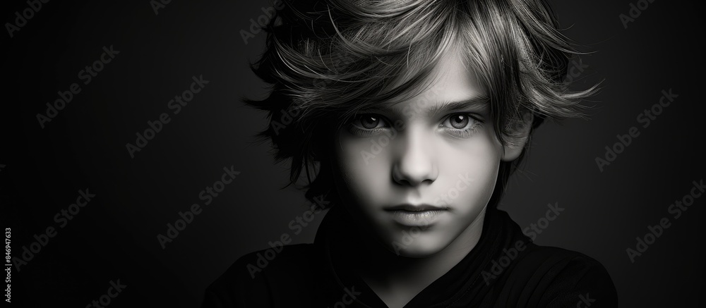 Young male in studio setting with a stylish black shirt and tie, captured in elegant black and white tones. with copy space image. Place for adding text or design Young male in studio setting with a stylish black shirt and tie, captured in elegant black and white tones. with copy space image. Place for adding text or design