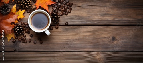 Coffee filled mug surrounde...