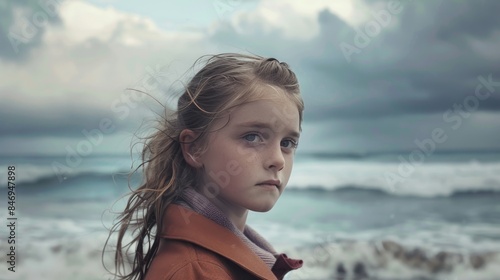 Youthful elegance captured by the sea, echoing the iconic style of peter lindberg photo