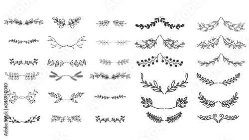 Floral frames set , borders, wreaths Trendy Line drawing, line art style  ,Hand drawn design elements , Flat Modern design isolated on white background ,Vector illustration EPS 10