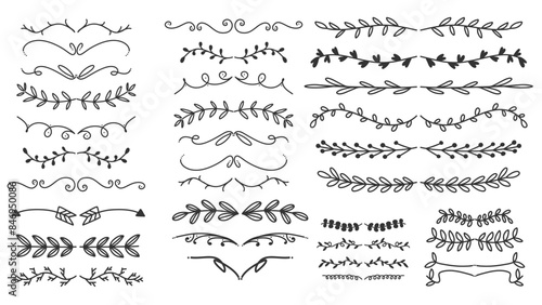 Floral frames set , borders, wreaths Trendy Line drawing, line art style  ,Hand drawn design elements , Flat Modern design isolated on white background ,Vector illustration EPS 10