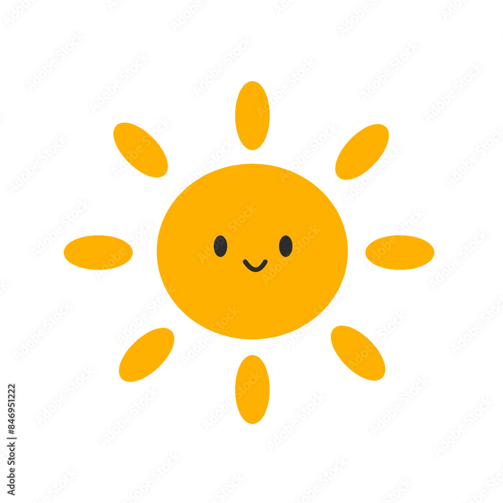 Cute Cartoon Sun Clipart. Illustration of a Smiling Sun.