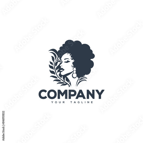 Creative logo design depicting a beautiful afro lady. 